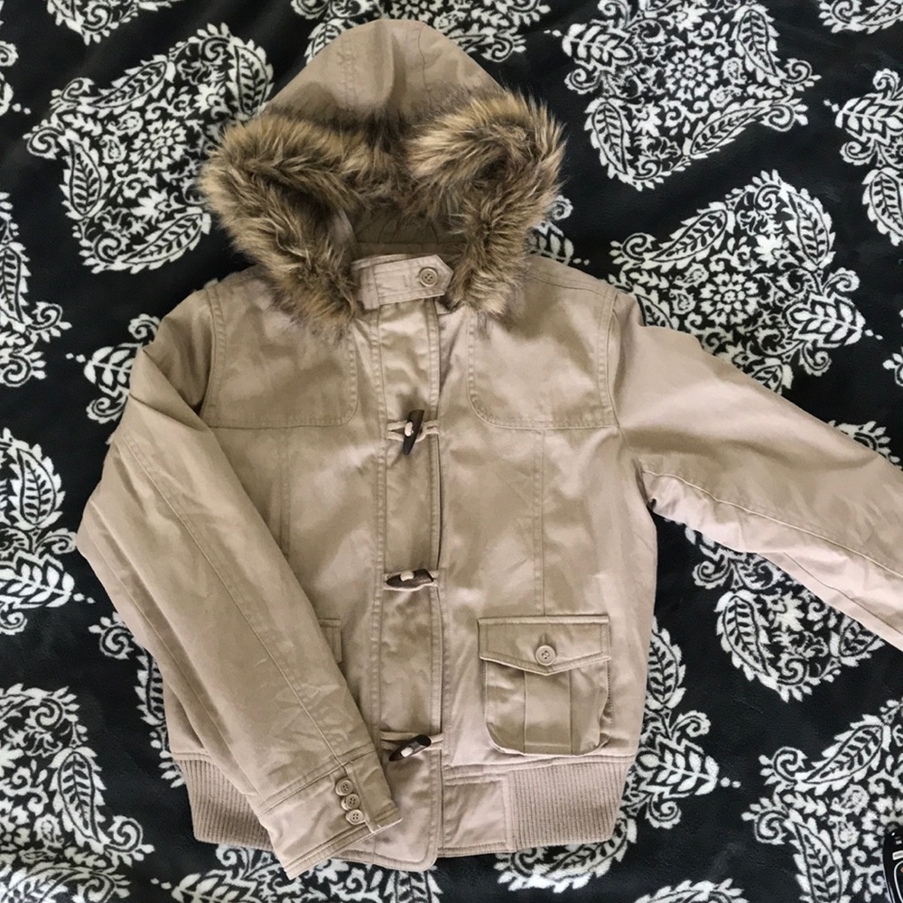 Love tree faux fur hooded jacket
